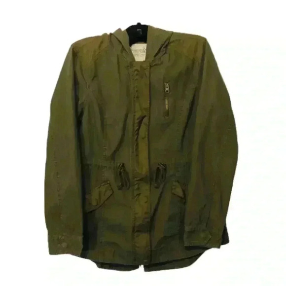 American Rag Women’s Medium Olive Green Hooded Utility Jacket adjustable waist - Picture 1 of 16